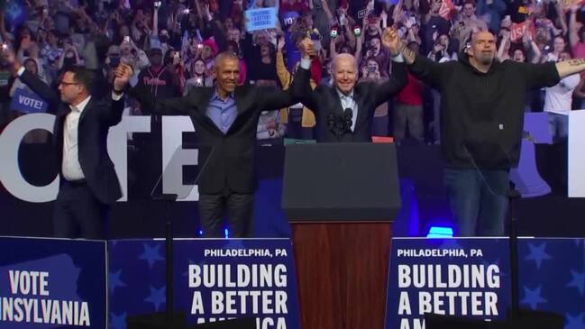 Obama, Biden rally for democracy in Pennsylvania push