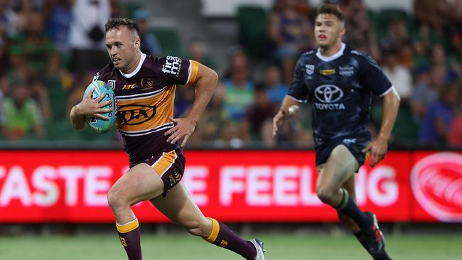 Jake Turpin turned up the heat on Andrew McCullough in the race for Brisbane’s No.9 jersey. Picture: Paul Kane/Getty Images