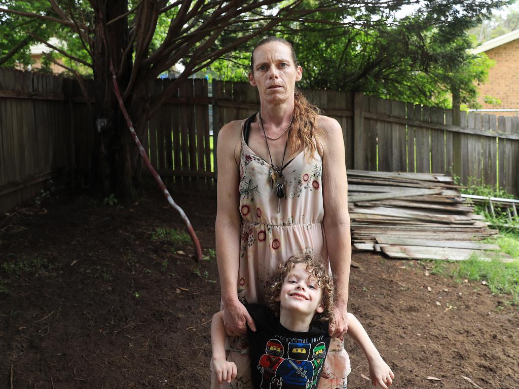 Emma Hartmann and her son Christian at home at Blaxland in Sydney. Hartmann suffers from long Covid and its debilitating symptoms. Picture: John Feder/The Australian.