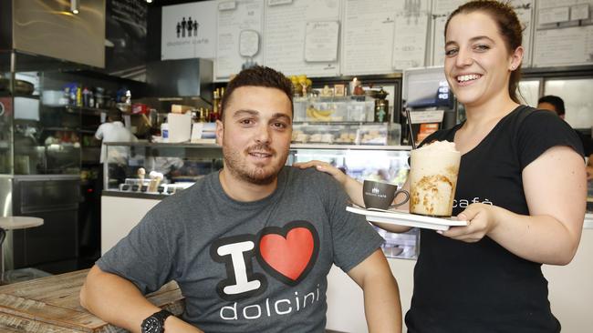 Dolcini Cafe co-owner Dorian Guarala with a colleague. Picture: David Swift