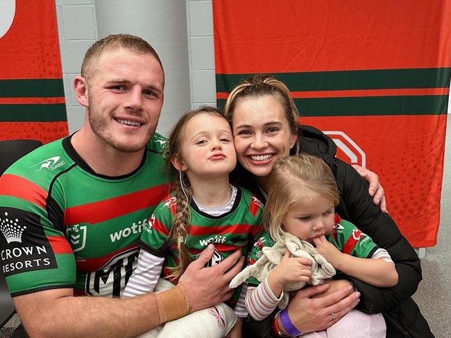 Tom Burgess and Tahlia Giumelli pictured with their two kids. Picture: Instagram