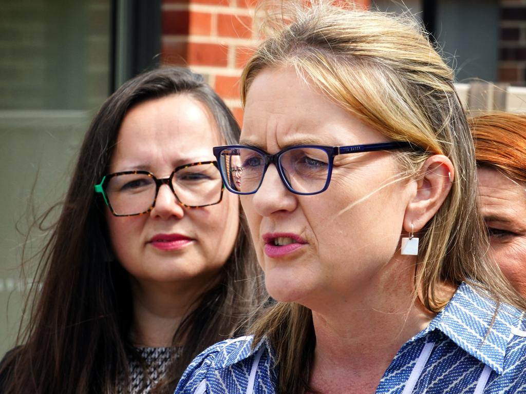 Jacinta Allan, who was previously the Minister for Commonwealth Games Delivery, with Harriet Shing, who held the Commonwealth Games Legacy portfolio. Picture: Luis Enrique Ascui