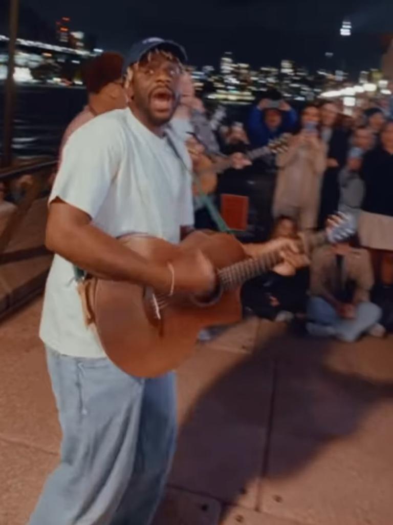 Musician Myles Smith playing to a thrilled audience outside the Opera House. Picture: Instagram
