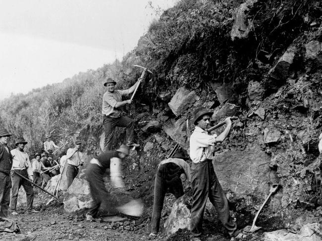 Diggers wield their picks on the Great Ocean Road.