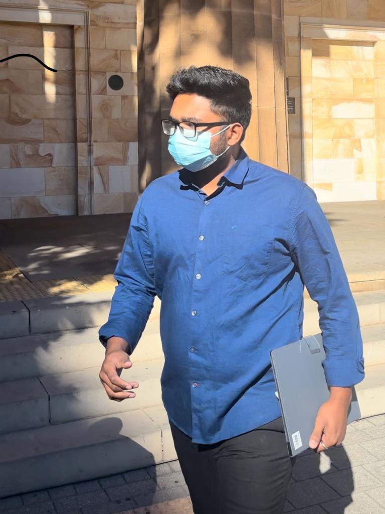 Guarav Shah leaves the Adelaide Magistrates Court after his first hearing.