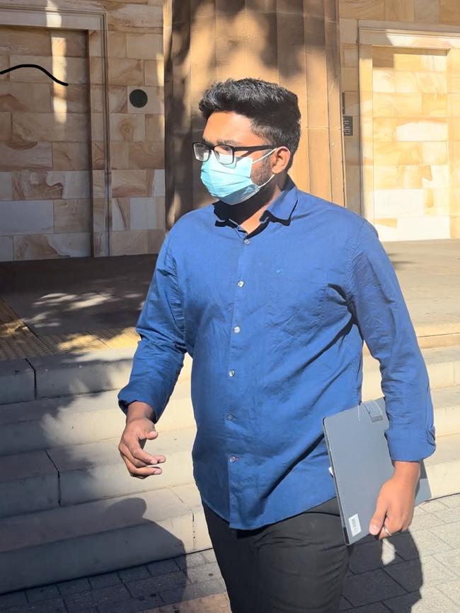 Guarav Shah leaves the Adelaide Magistrates Court after his first hearing.