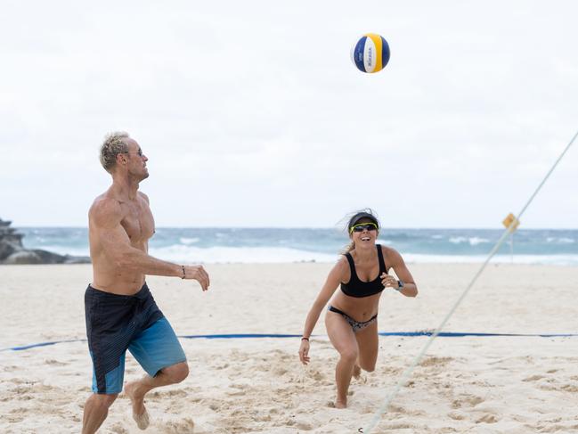 Tim Stanton & Adelaida Ducat photographed during a volleyball match at Tamarama Beach. Picture / Monique Harmer