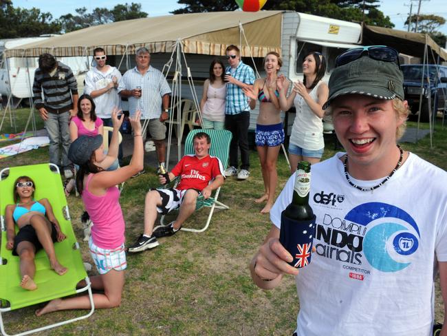 Chris (on right) from Montrose is looking forward to spending the last hours of 2008 with his family and friends from Melbourne on the Rye foreshore. Picture: Nicole Garmston