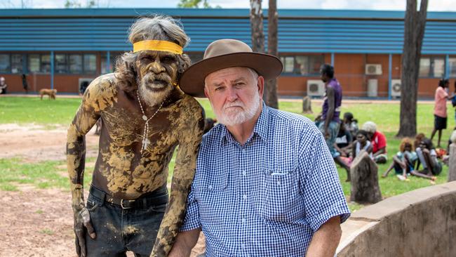 Our Lady of the Sacred Heart Thamarrurr Catholic College Principal John Young with Adrian Lantjin.