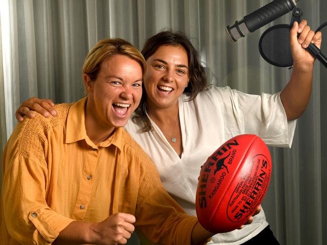 Courtney Cramey and Ebony Marinoff are “CJ and the Noff” and their new podcast about women’s football launches next week. Picture: TRICIA WATKINSON