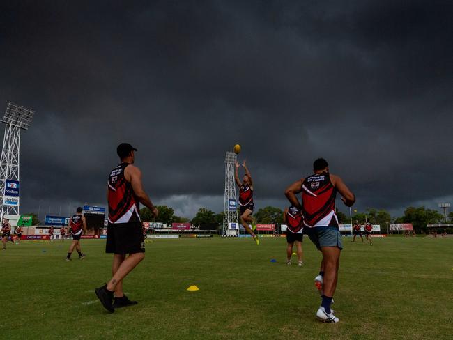 The NTFL representative squad trains at TIO stadium before their interstate clash with South Australia's Glenelg Tigers.  Picture: Che Chorley