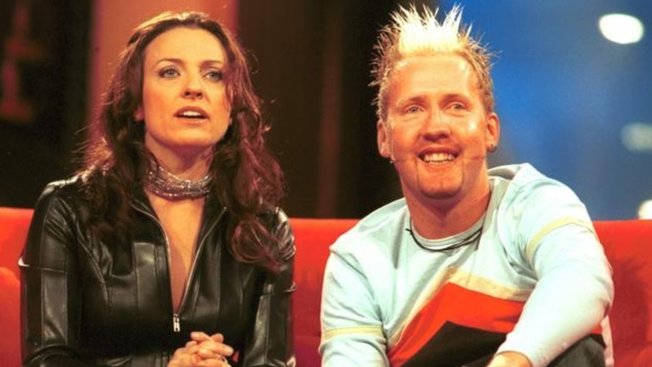 Nathan with former <i>Big Brother</i> host Gretel Killeen following his eviction from the show in 2002.