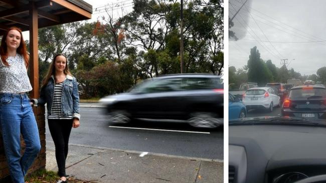 HSC students Eliza Rowley and Sasha Follett are concerned that roadworks around their Frenchs Forest homes will impact exam preparation. Main Picture: Joel Carrett.