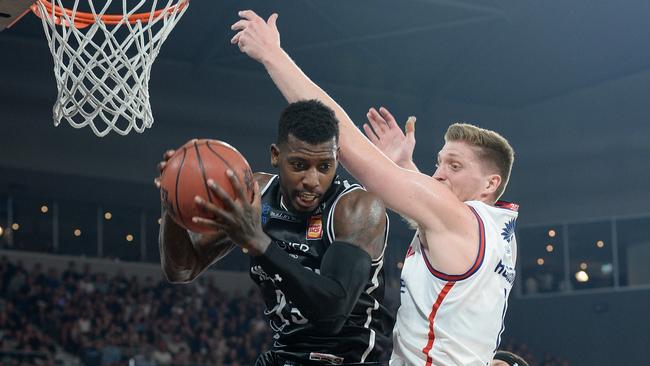 Melbourne United’s Casey Prather gets a rebound.