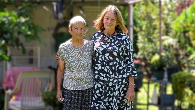 Margaret Tadd with daughter Rosslyn Tadd, a teacher from Brisbane who lives and works on Palm Island. Rosslyn said the elderly were among the worst-affected by the housing crisis gripping Queensland. Picture: Daniel Shirkie