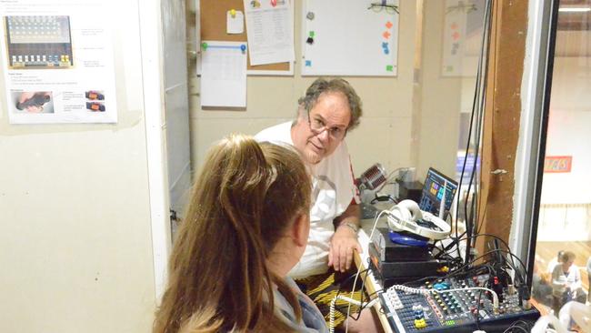 Fan Fair in the commentary box at a Brisbane Capitals game.