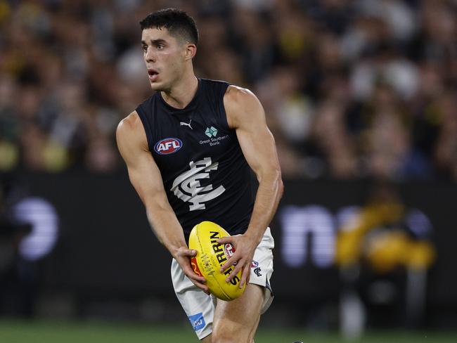 Could Adam Cerra be swung to halfback for Carlton this week? Picture: Michael Klein