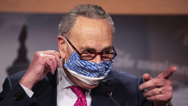 Senate Majority Leader Chuck Schumer speaks to reporters. Picture: Getty Images.