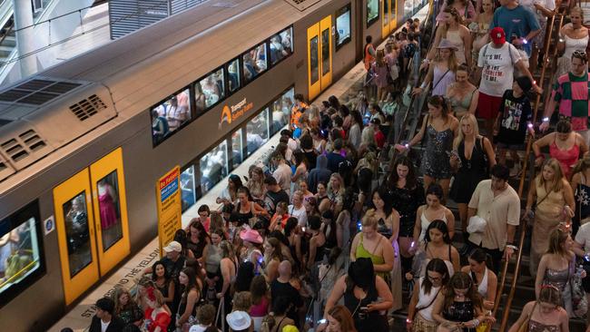 SYDNEY, AUSTRALIA - February 23, 2024, Transport chaos at the Olympic Park train station after Taylor SwiftÃs concert, as crowds of people are leaving. :   Picture: NCA NewsWire / Flavio Brancaleone