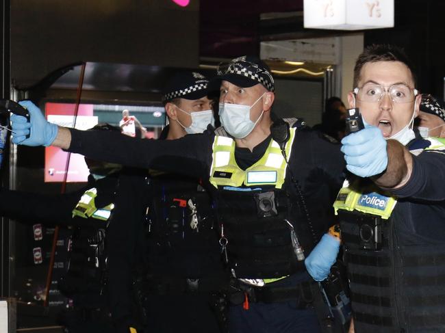 Police and protesters clash at the scene. Picture: Matrix