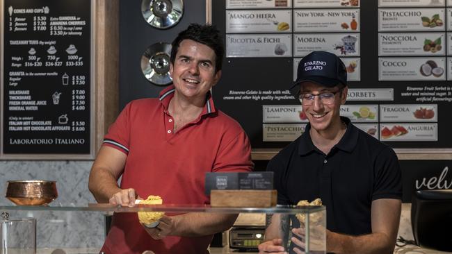 Rivareno Gelato owner Kieran Tosolini and Peter Kaos keep Parra cool with their Italian-inspired gelato. Picture: Monique Harmer