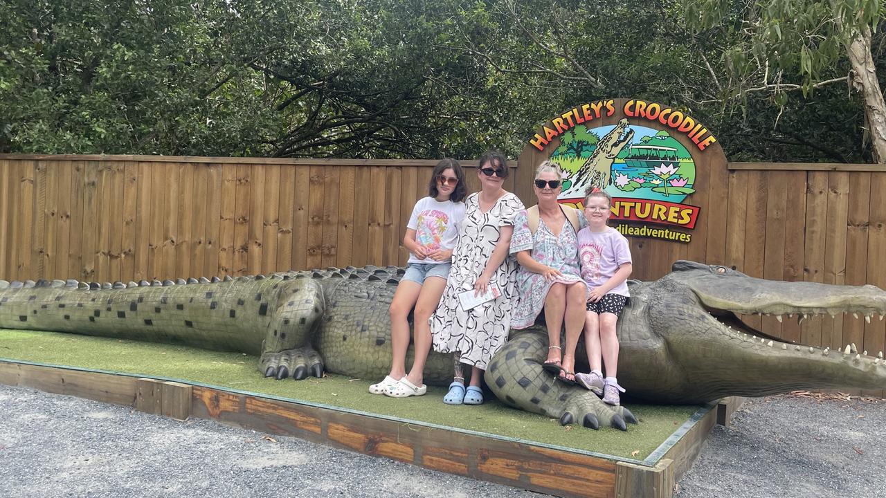 Sister Layla, mum Kika, grandma Tina and Macey at Hartley’s Crocodile Park. Picture: Make-A-Wish/Supplied