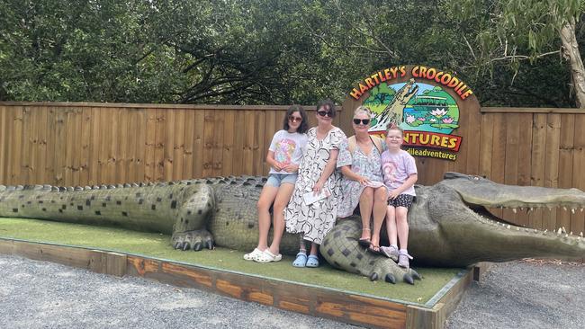 Sister Layla, mum Kika, grandma Tina and Macey at Hartley’s Crocodile Park. Picture: Make-A-Wish/Supplied