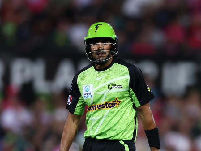 SYDNEY, AUSTRALIA - JANUARY 24: Jason Sangha of the Thunder looks dejected after being dismissed by Jafer Chohan of the Sixers during the BBL The Challenger match between Sydney Sixers and Sydney Thunder at Sydney Cricket Ground on January 24, 2025 in Sydney, Australia. (Photo by Mark Kolbe Photography/Getty Images)