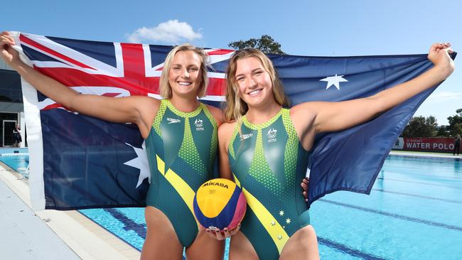 Bronte Halligan and Matilda Kearns, will line up for Australian Womens Water Polo team to compete at the Tokyo Olympics. Picture Lachie Millard