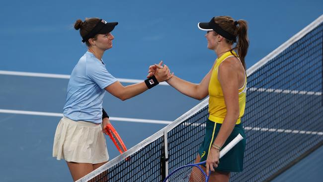 Olivia Gadecki was soundly beaten in her singles match as Australia was stunned by Argentina. Picture: Jason McCawley/Getty Images