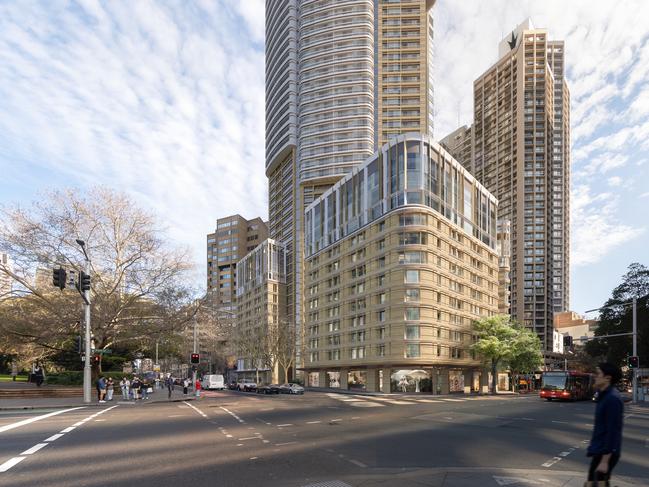 Artist impressions of Charter Hall's hotel and apartment development planned for 201 Elizabeth Street, Sydney