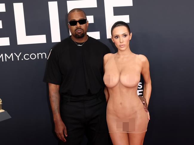 Kanye West and his disrobed wife Bianca Censori at the 67th Grammy Awards on February 2. Picture: Getty Images