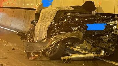 A smashed car in a horror Legacy Way tunnel crash. Picture: Reddit