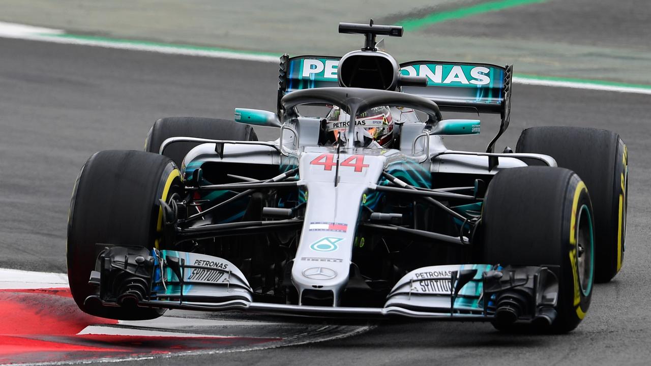 Lewis Hamilton takes part in the third practice session at the Circuit de Catalunya.