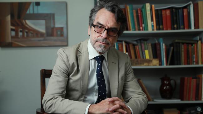 The Australian’s national art critic, Christopher Allen, in his classroom at Sydney Grammar School. Picture: John Feder