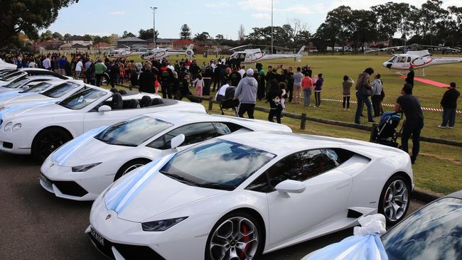 The lavish wedding involved helicopters, supercars and a closed off street. Picture: Tony Zerna