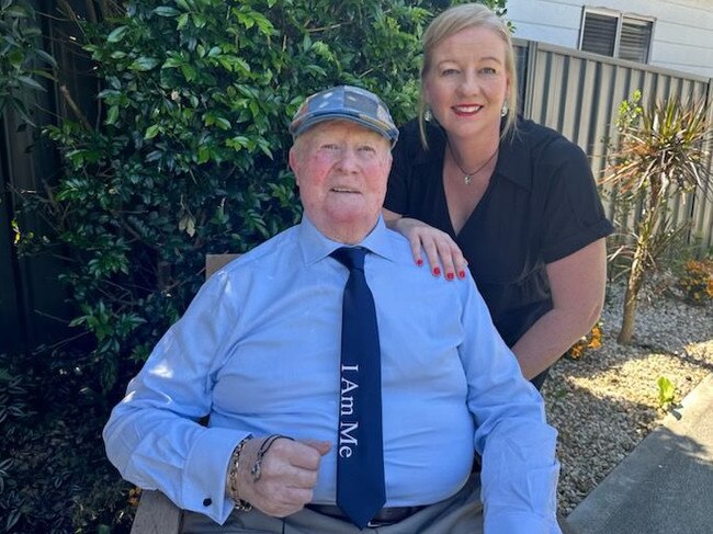 Allan Robertson and his daughter Janine. A part-owner of I Am Me, Allan is proudly wearing the I Am Me tie that Janine had for him. Picture: Supplied