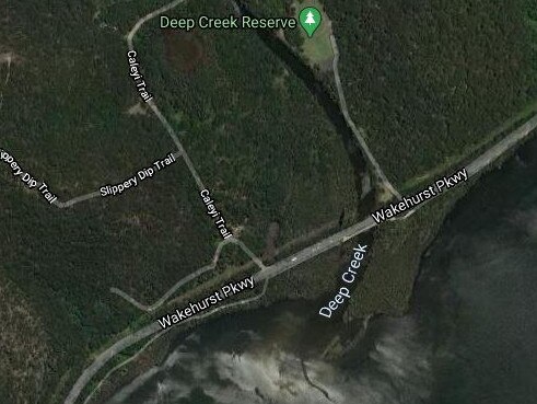 The eastern end of the Caleyi Trail on the Wakehurst Parkway at North Narrabeen where the woman was pinned by her car. Picture: Google Maps