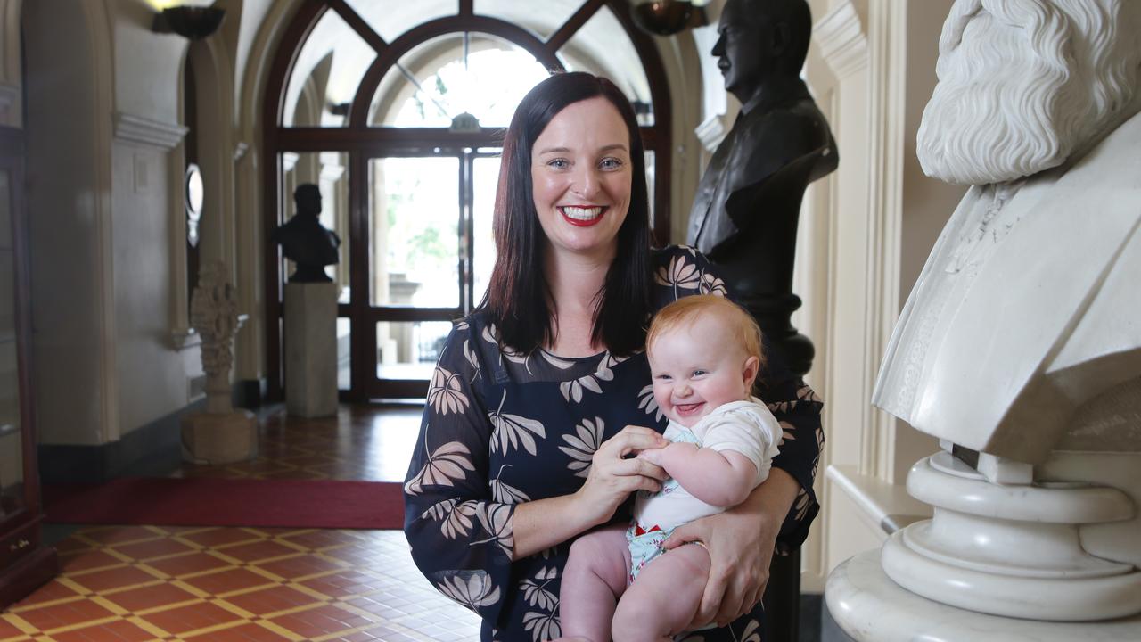 Brittany Lauga with baby Odette at Parliament House. Picture: AAP/ Ric Frearson