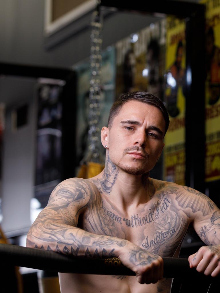 DAILY TELEGRAPH 12TH APRIL 2022 Photo of Boxing Champ George Kambosos is unveiling his gym for us before he goes into camp for his world title fight. Photo: Tim Pascoe