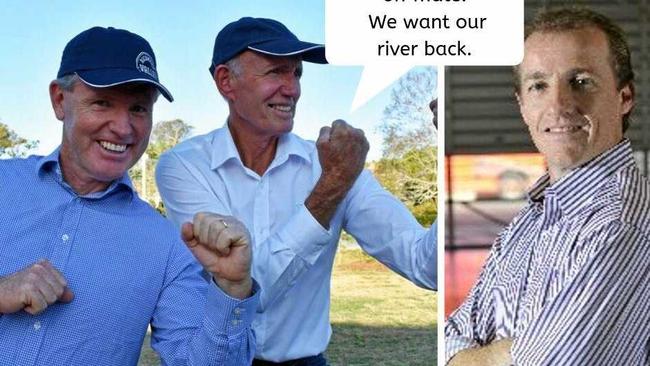 Richmond Valley Council's general manger Vaughan Macdonald and mayor Robert Mustow want to win back the Richmond River in the Council Challenge against Lismore City Council's mayor Isaac Smith and staff at the Woodburn Riverside Festival. Picture: Susanna Freymark