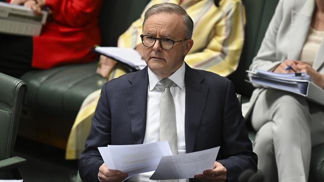 Prime Minister Anthony Albanese marked the fifth anniversary of the national apology to institutional child sex abuse victims. Picture: NCA NewsWire / Martin Ollman