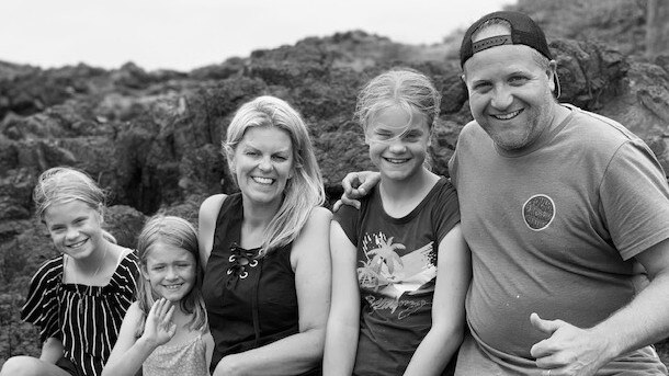 Adam Heath with his wife Lucinda and three girls. Picture: Supplied