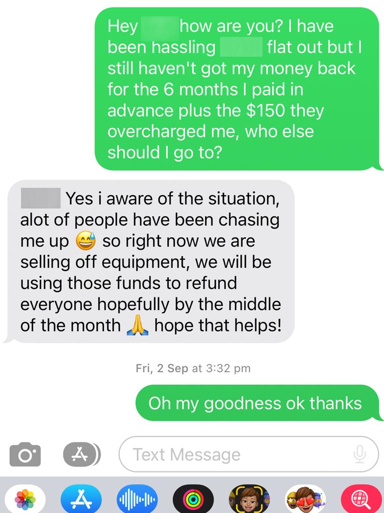 Her desperate texts with a F45 staff member.