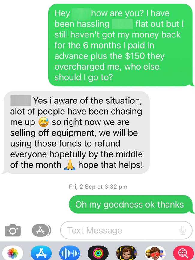 Her desperate texts with a F45 staff member.