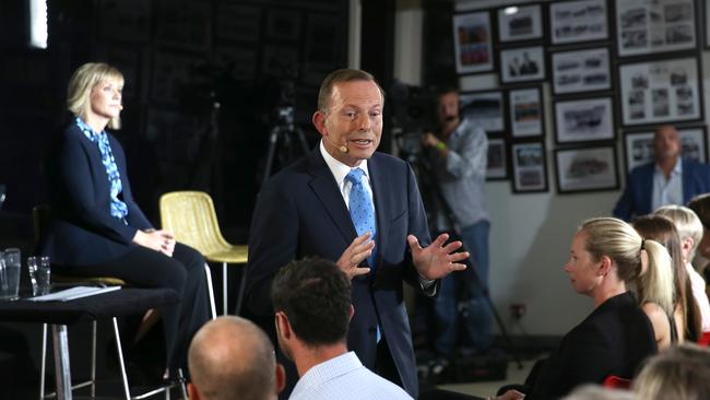 Mr Abbott addresses the audience at Queenscliff. Picture: Damian Shaw