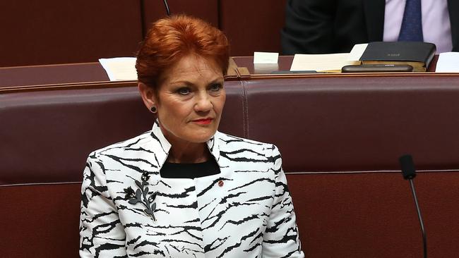 Senator Pauline Hanson at the swearing in ceremony at Parliament House in Canberra. Picture Kym Smith