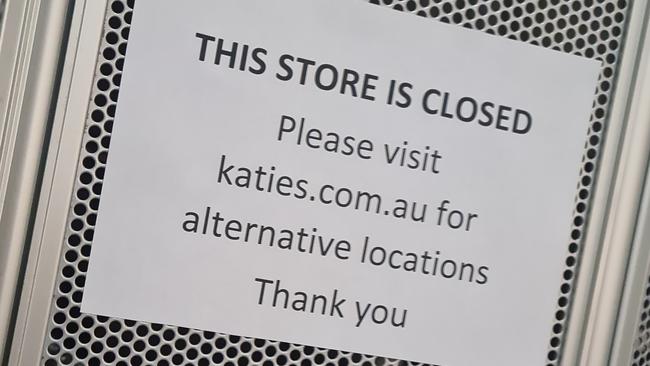 Hastily made signage outside a Katies store in Westfield Carindale. Picture: Thomas Morgan