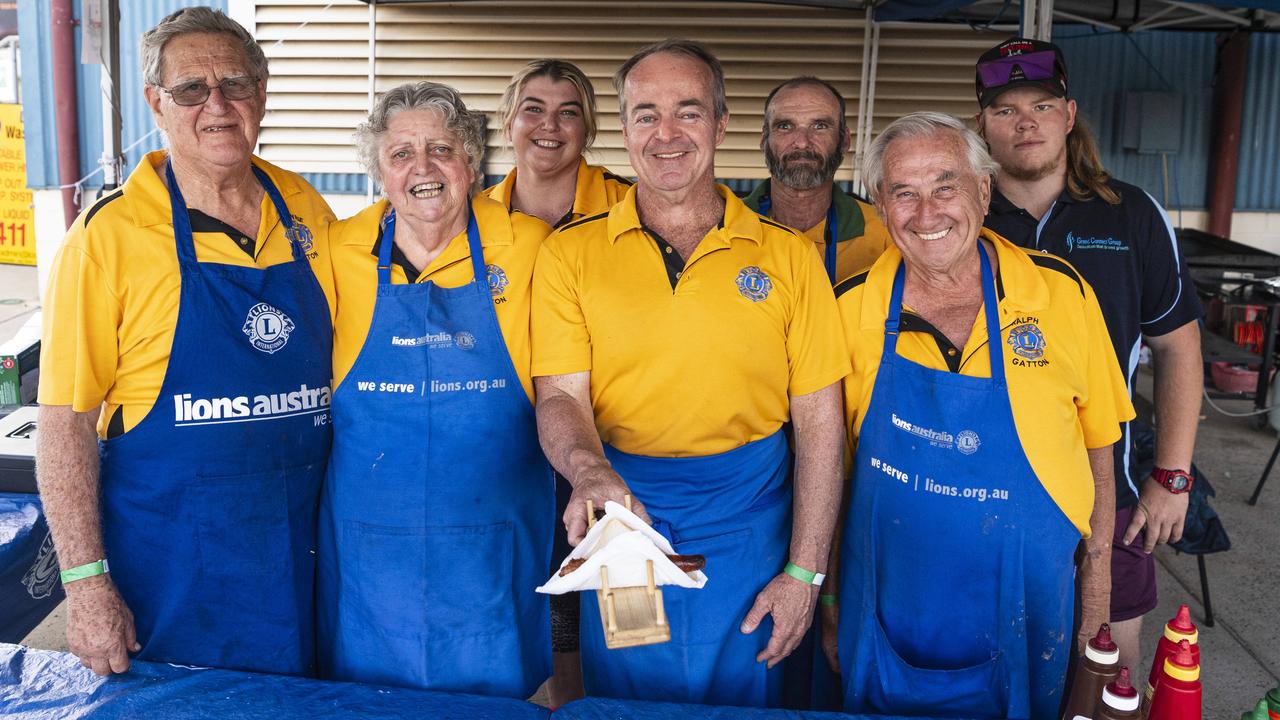 Gatton Lions Club members take a break from cooking for crowds at Lights on the Hill Trucking Memorial at Gatton Showgrounds, Saturday, October 5, 2024. Picture: Kevin Farmer