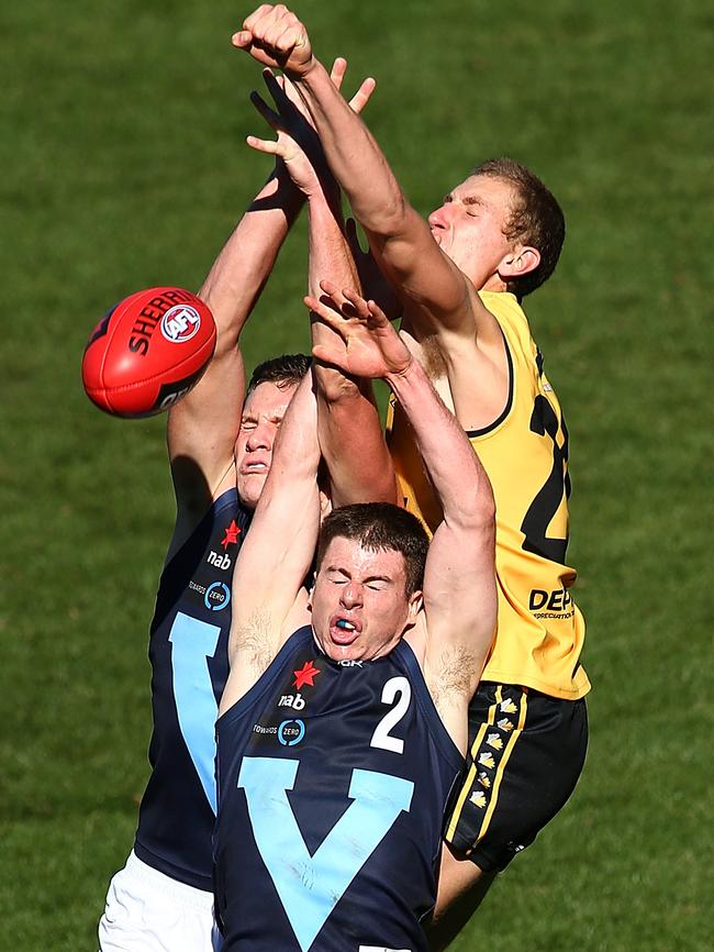 Aaron Naughton with a golden fist contender against Vic Metro in the U18 National Championships. Picture: Getty Images